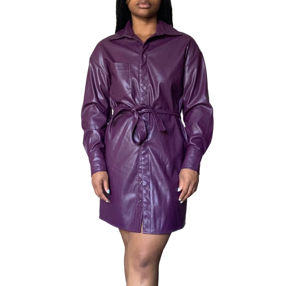 Purple Faux Leather Trench Coat